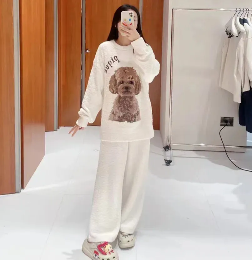 Round Neck Thick Pajama Set for Winter