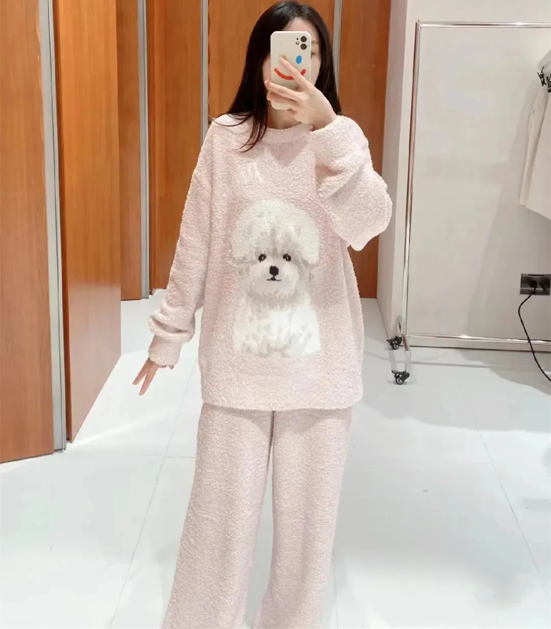 Round Neck Thick Pajama Set for Winter