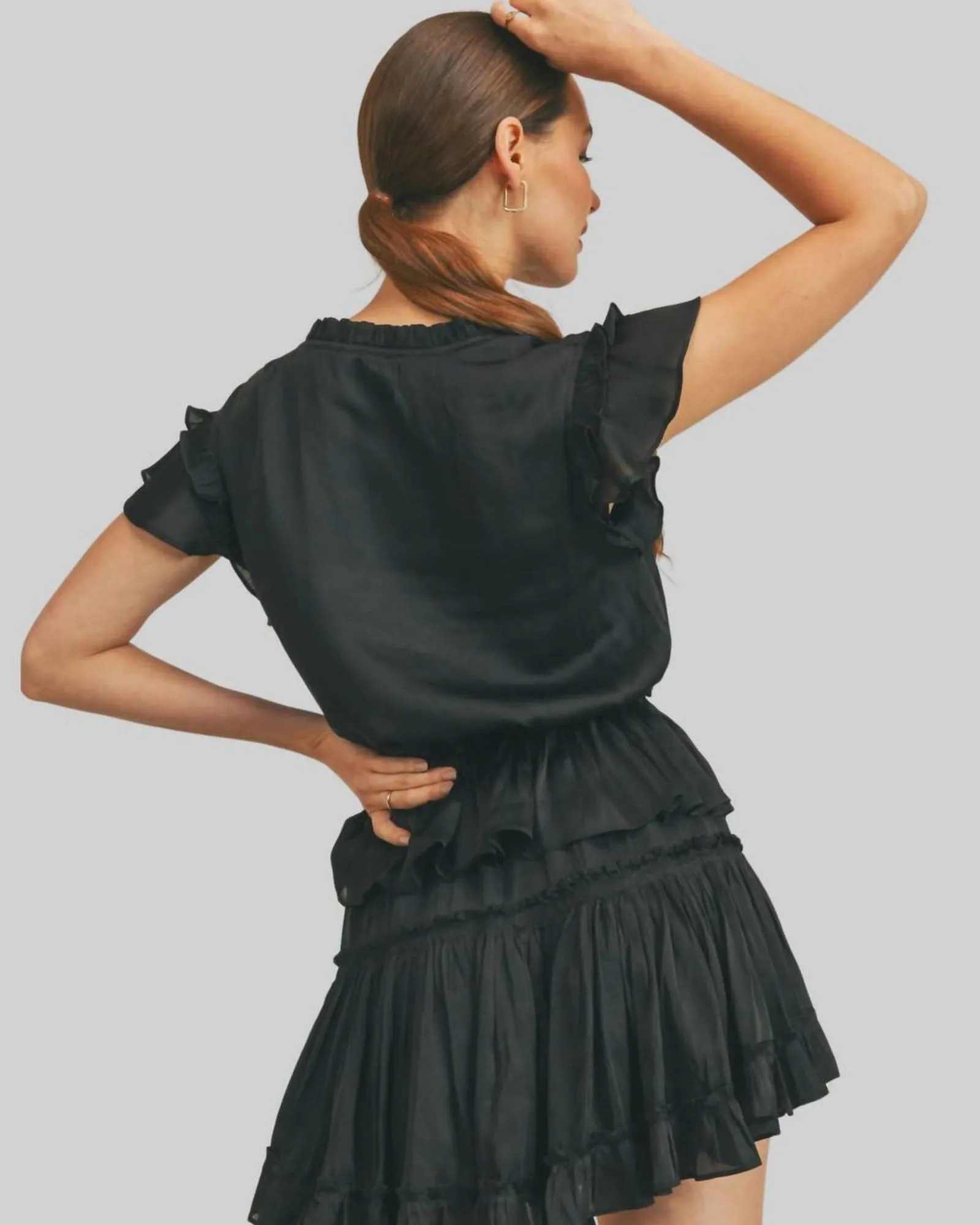 Short Sleeve Ruffle Dress In Black | Black