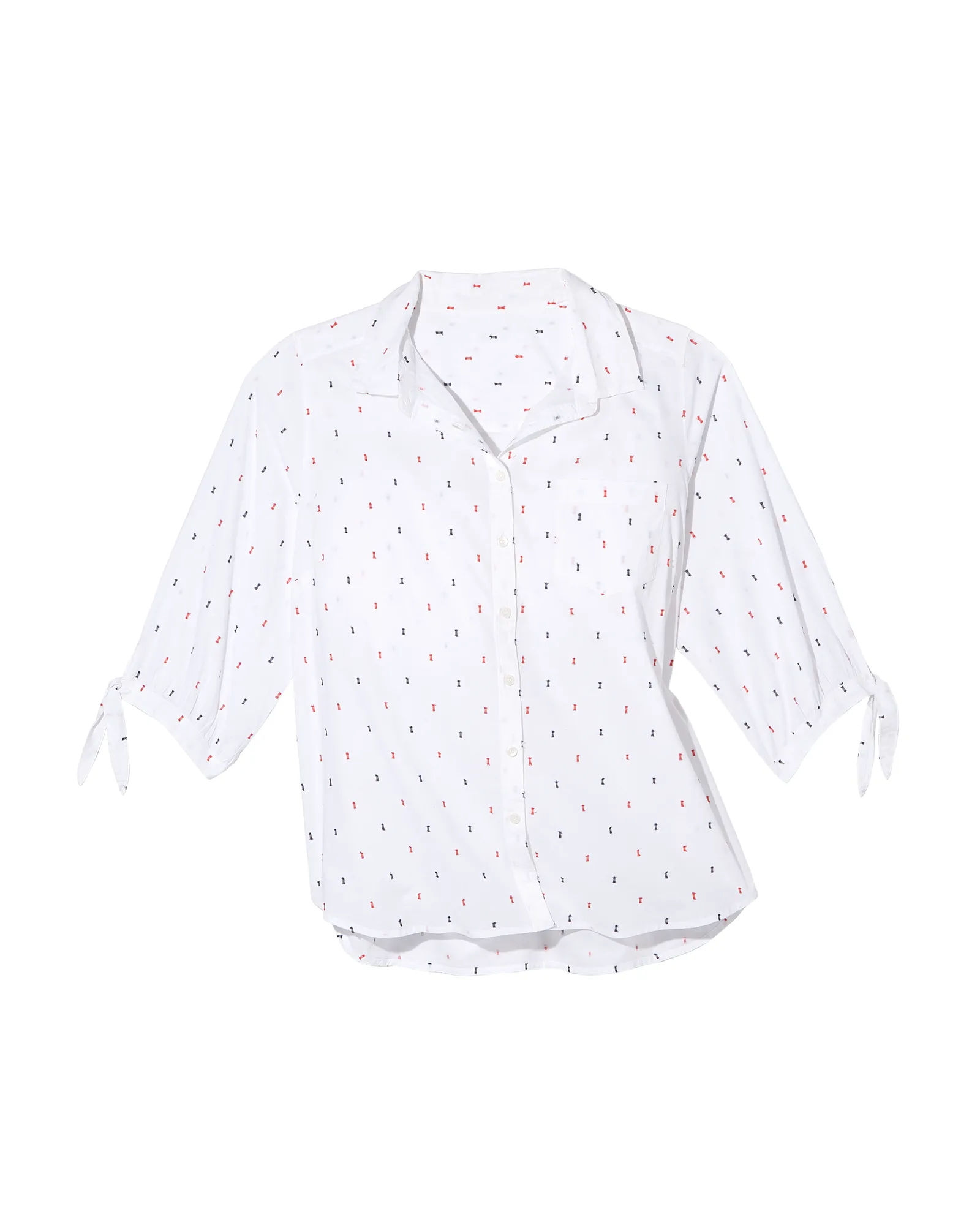 Sloane Knotted Sleeve Blouse | White / Red