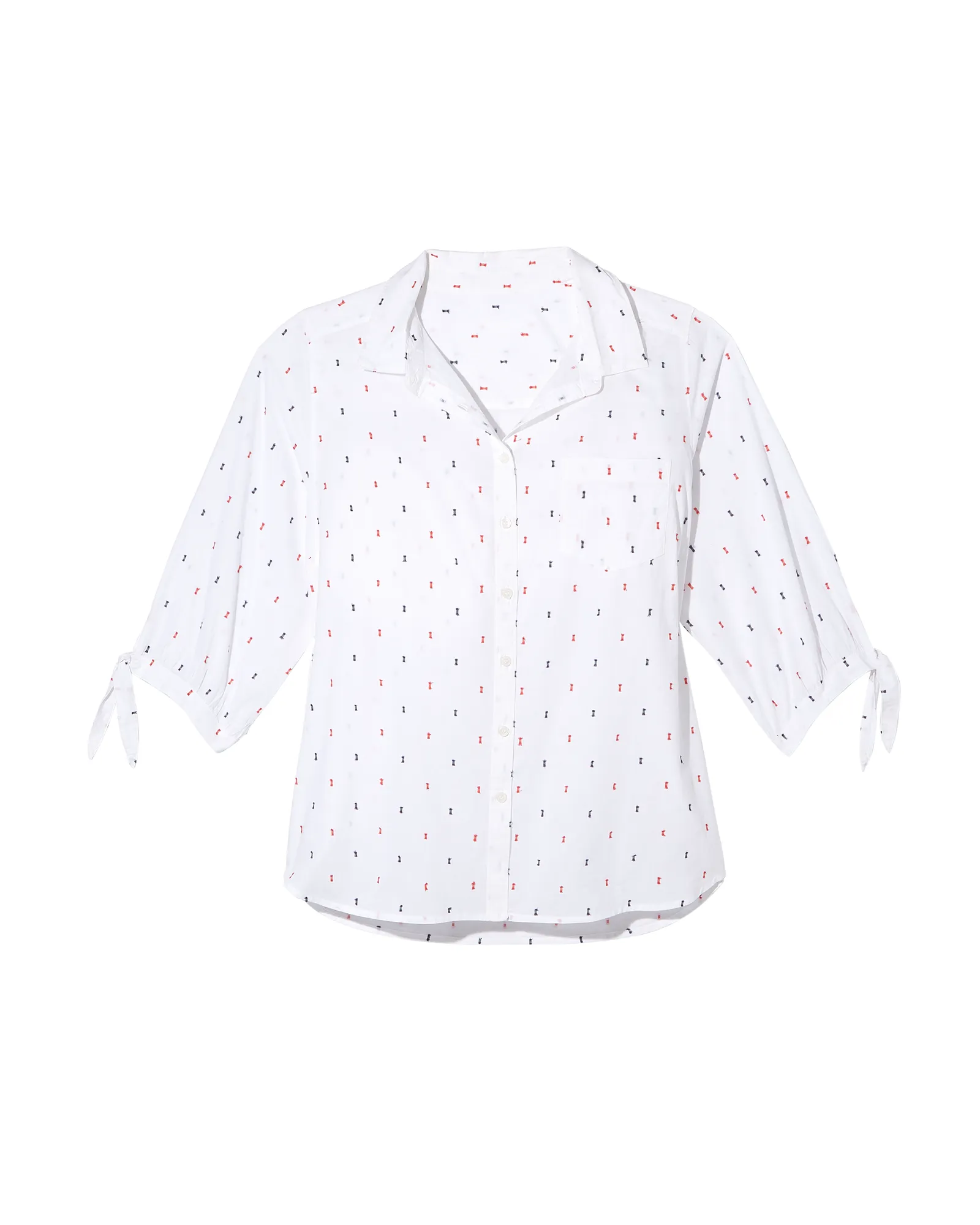 Sloane Knotted Sleeve Blouse | White / Red