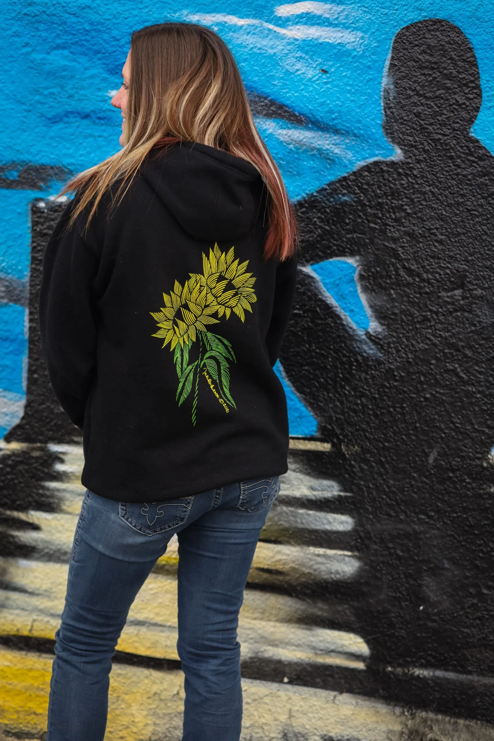 Sunflower Hand-drawn Fleece-Lined Hoodie