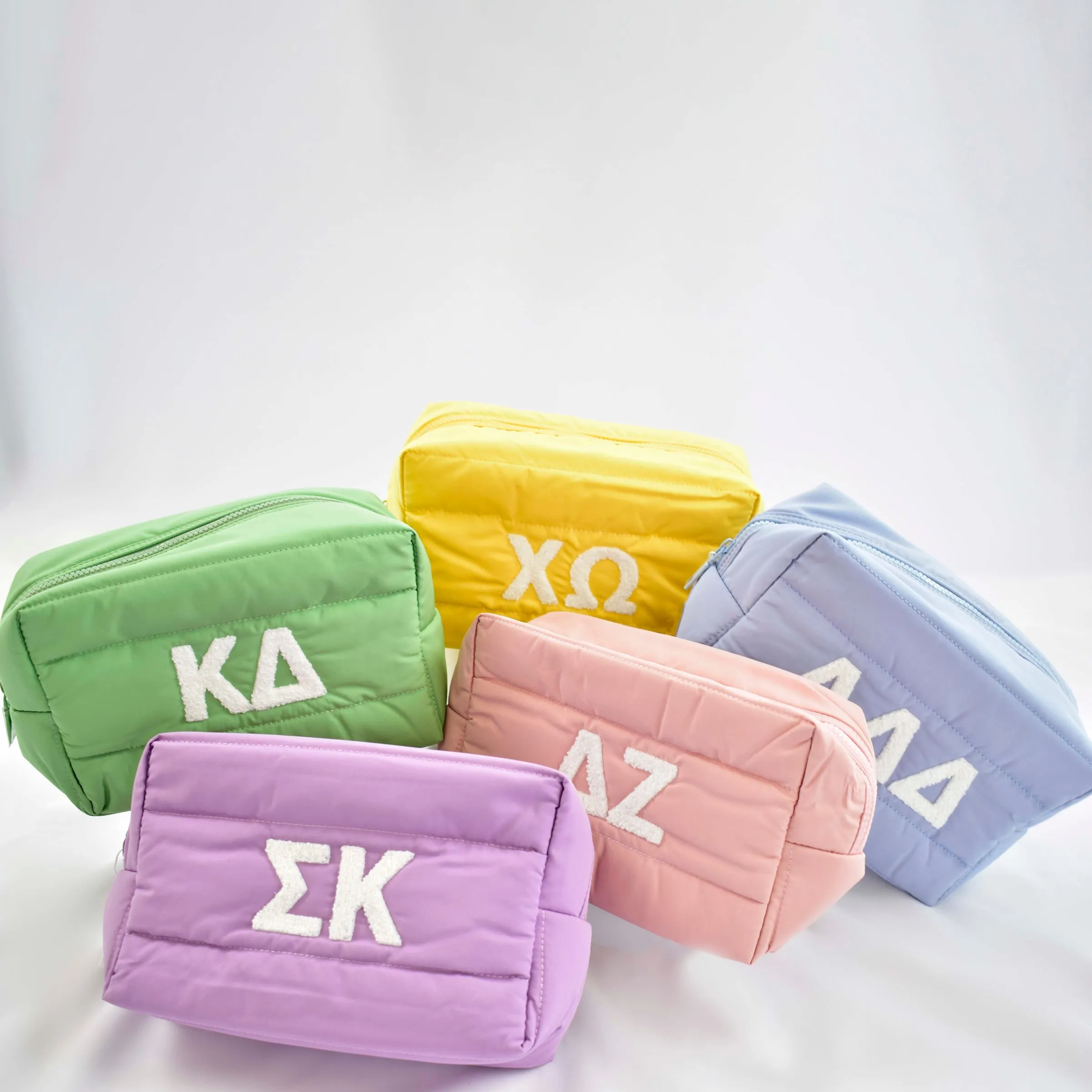 Tri Delta Makeup Bag - Puffer Style with Sorority Letters