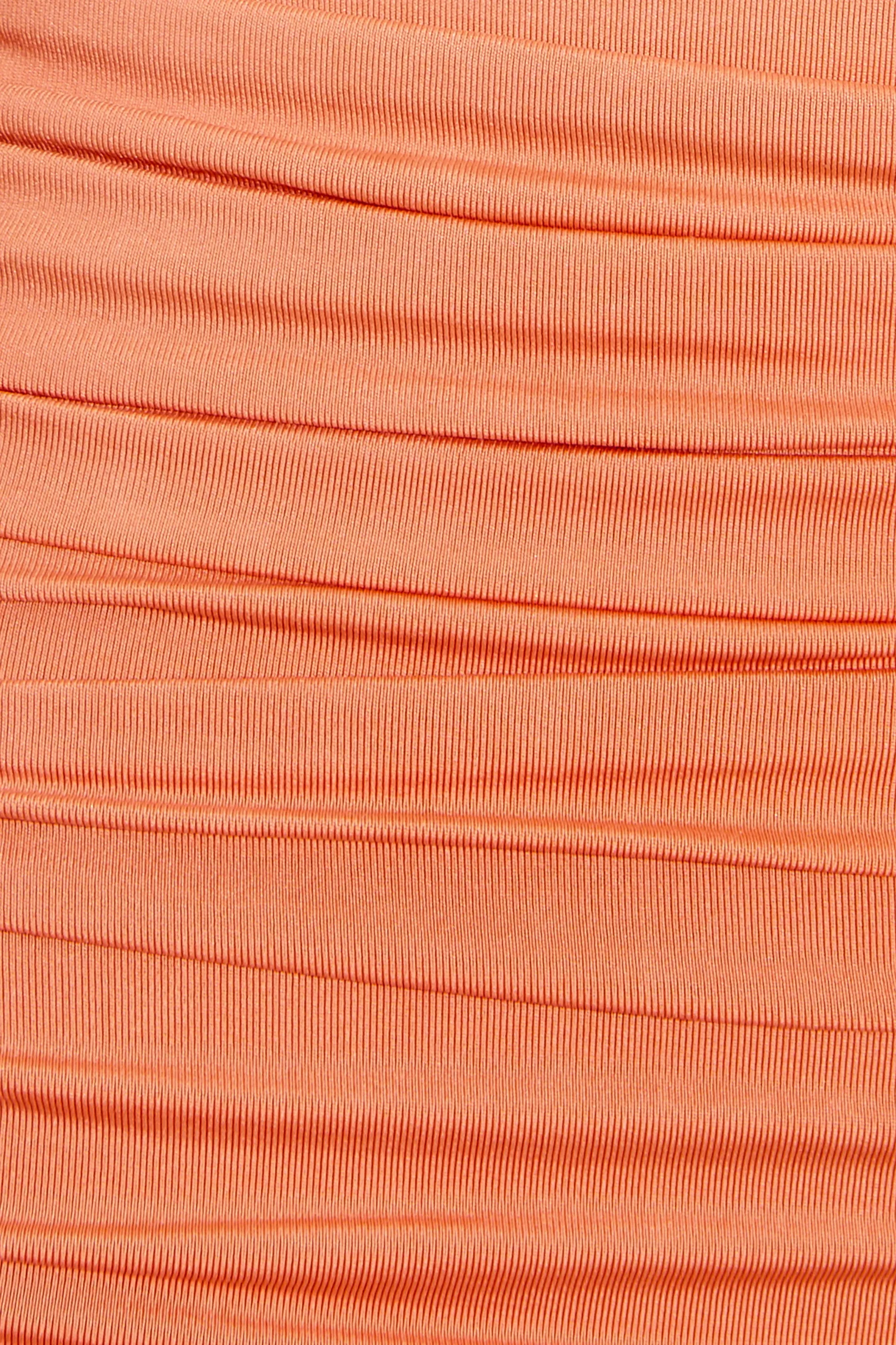 Twist Of Fate Ruched Bodycon Mini Skirt in Peach