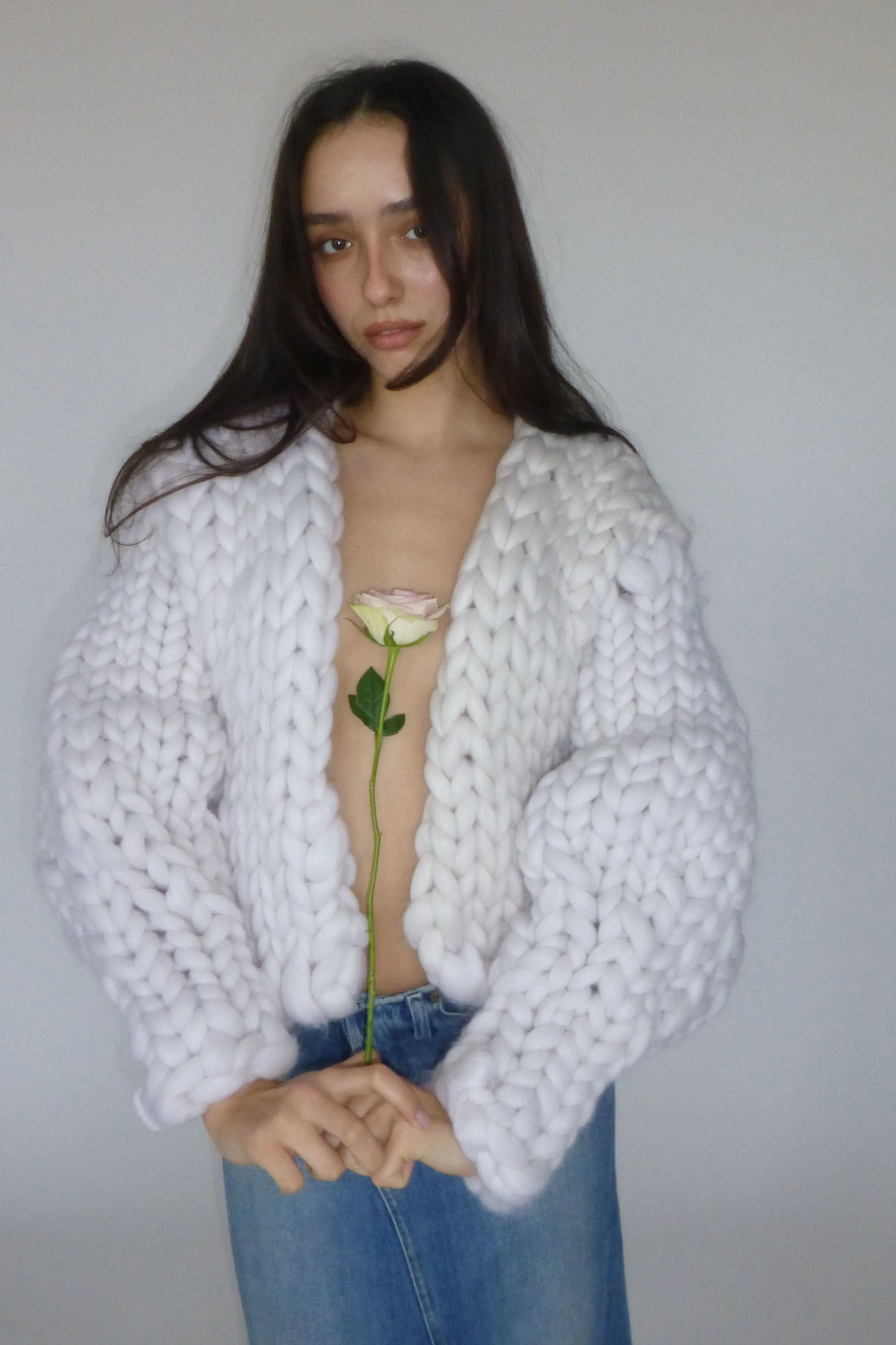 White Colossal Knit Cardigan