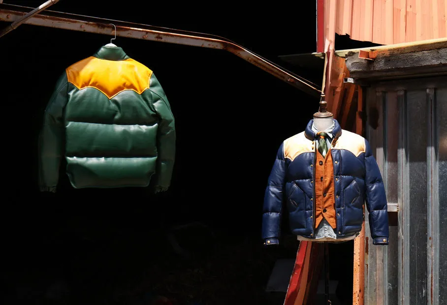 Women's Blue Designer Puffer Leather Jacket - Brando