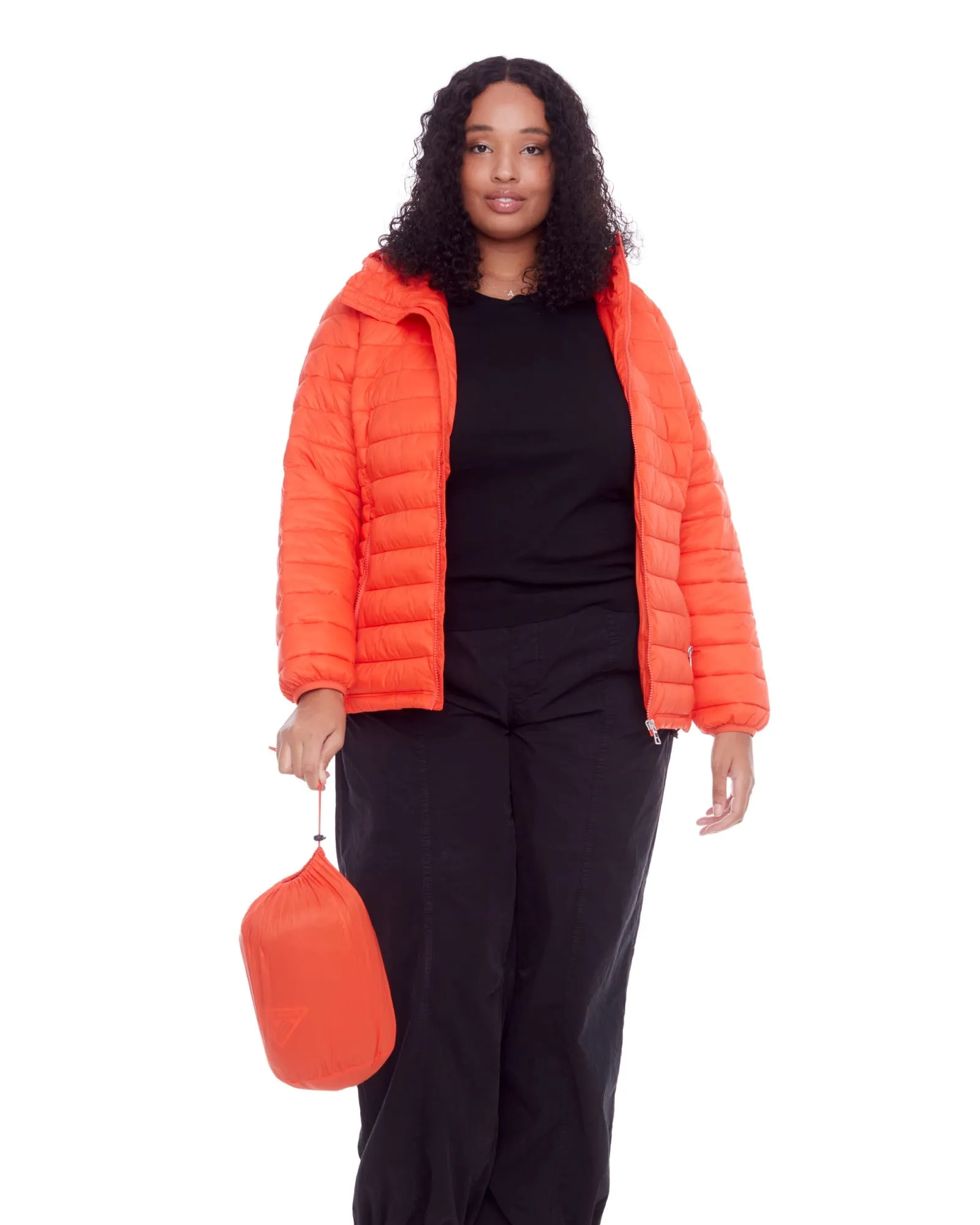 Women's Plus Size - YOHO | Vegan Down Lightweight Packable Puffer Jacket & Bag | Tangerine