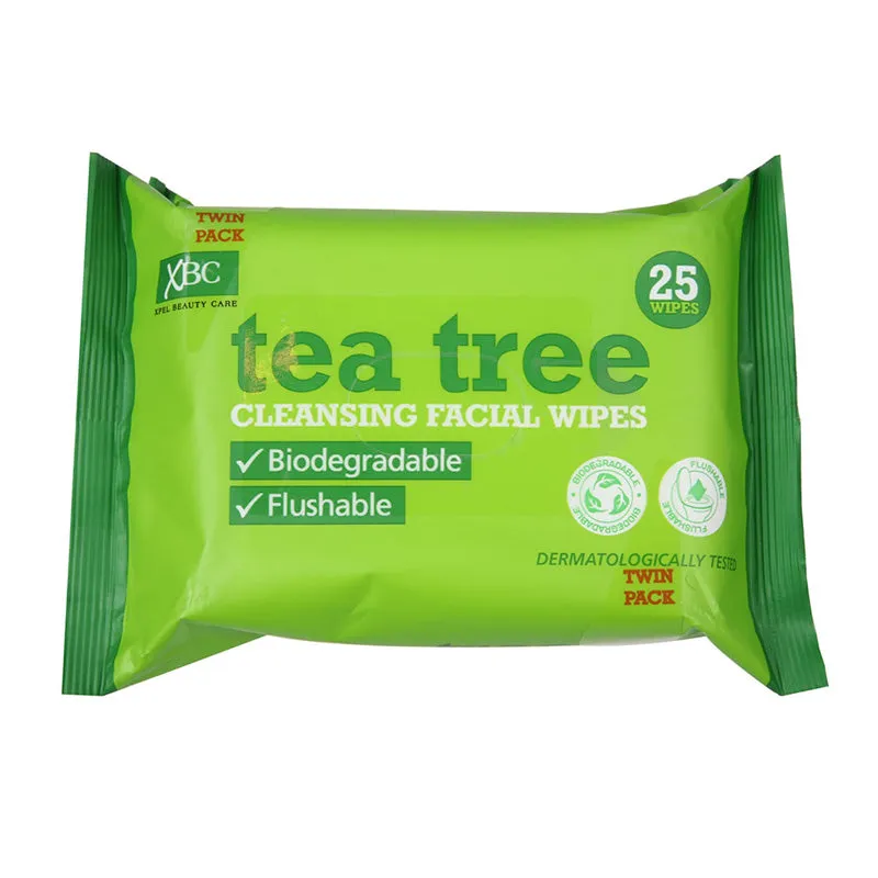 XBC Tea Tree Facial Wipes 2 x 25 Pack - Case of 12